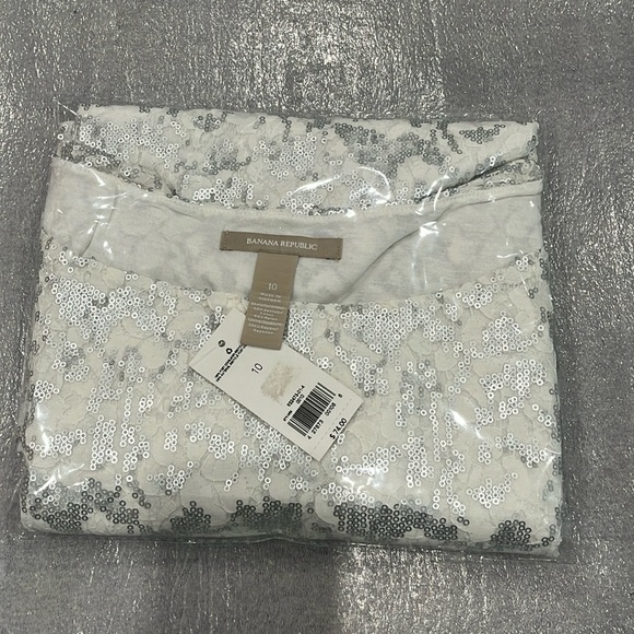 Banana Republic White Lace Silver Matte Sequins 3/4 Sleeve Blouse - Picture 14 of 14